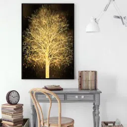 art street Floral Black & Gold Synthetic Wood Wall Art-picture-4