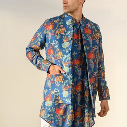 QB MEN Men Floral Printed Regular Pure Silk Kurta with Trousers-image-35