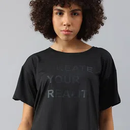 MKH Women Black Typography Printed Dri-FIT Applique Sports T-shirt-image-49
