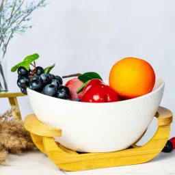 roxx Porcelain Bowl with Wooden Stand Set-picture-8