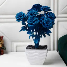 foliyaj Spray Painted Rose Blue Plastic Artificial Flower-picture-42