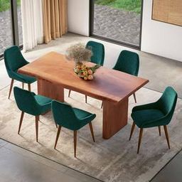 urban ladder Heston Solid Wood 6 Seater Dining Table with 6 Rickman Lounge Chair-picture-39