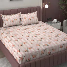 bromwick Pink Floral 200 TC Microfiber King Sized Double Bedsheet with 2 Pillow Covers-picture-39