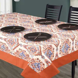 SHADES of LIFE Rust & Cream Floral Printed Cotton 6-Seater Table Cover-13