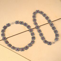 Adwitiya Collection Silver-Plated Stone-Studded Anklet-image-7