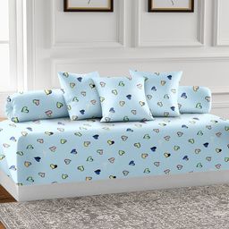 AEROHAVEN Blue 6 Pieces Printed Cotton 210 TC Diwan Set-21