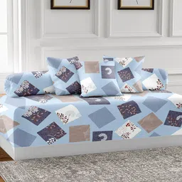 AEROHAVEN Blue 6 Pieces Abstract Printed 210 TC Cotton Diwan Set-53