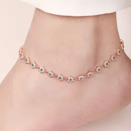 Zavya 925 Pure Silver Rose Gold-Plated Artificial Stones Anklet-picture-58