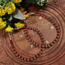 EL REGALO German Silver Set of 2 Silver-Plated Beads-Studded Tribal Anklets-image-52