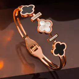 Designs & You Rose Gold-Plated Clover Leaf Design Bangle-Style Bracelet-image-49
