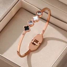 Designs & You Rose Gold-Plated Stone-Studded Stainless Steel Bangle-Style Bracelet-image-29