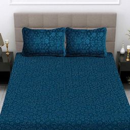 BLUEDOT Blue Floral 300 TC King Bedsheet with 2 Pillow Covers-32