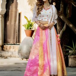 HOUSE OF JAMOTI White & Pink Embellished Ready to Wear Lehenga & Blouse With Dupatta-image-104