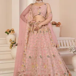 ODETTE Sequinned Embroidered Semi-Stitched Net Lehenga & Unstitched Blouse With Dupatta-picture-9