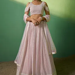 ODETTE Mirror Work Embroidered Semi-Stitched Lehenga & Unstitched Blouse With Dupatta-image-85