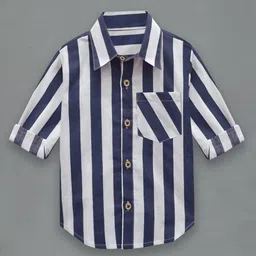 A T U N Boys Navy Blue Classic Multi Stripes Striped Casual Cotton Shirt-image-36