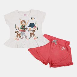 V-Mart Girsl Printed Pure Cotton Round Neck Top with Shorts Clothing Set-image-47