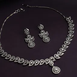 SOHI Silver-Toned White Stone-Studded Jewellery Set-3