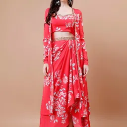 TWAM SUNDARA Floral Printed Crop Top, Skirt & Jacket Ethnic Co-Ords-27