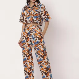 Moomaya Collared Crop Shirt & Trousers Co-Ord Set-image-50