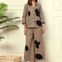 DEEBACO Women Leaf Patch Work Shirt With Trousers Co-Ord Set-picture-22