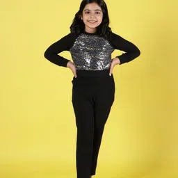 NEUDIS Teens Girls Embellished Round Neck Long Sleeves Top with Trousers-47
