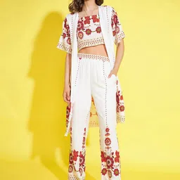 StyleStone Floral Printed Top & Trousers With Shrug-34