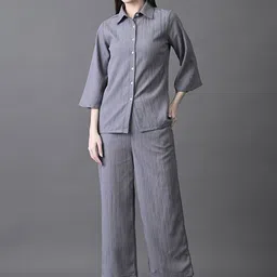 Myshka Self Design Shirt Collar Three-Quarter Sleeves Shirt With Trouser-picture-57