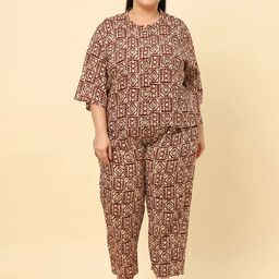 Sringam Plus Size Ethnic Motifs Printed Top With Trousers-16