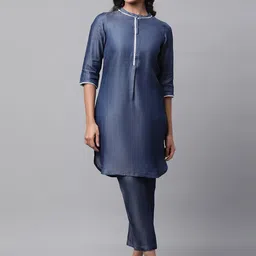 AURELIA Mandairn Collar Straight Pure Cotton Kurta with Palazzos-46