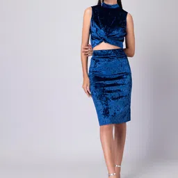 FabAlley Self Design Front Knot Top & Skirt Co-Ord Skirt-image-32