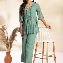 KALINI Dobby Chiffon Woven Design Peplum Co-Ord Set-image-86