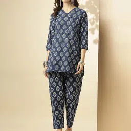 KALINI Ethnic Motifs Printed V-Neck Three-Quarter Sleeves Tunic & Trousers-picture-12