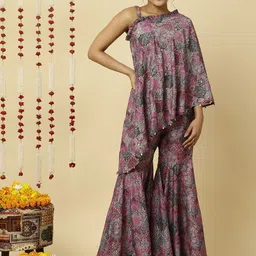 Jaipur Kurti Printed Top With Flared Palazzos Co-Ords-image-11