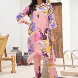 KALINI Printed Shirt Collar Tunic With Trouser-image-35
