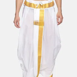 Sethukrishna Men White & Gold-Coloured Solid Readymade Dhoti Pant-picture-5