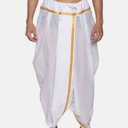 Sethukrishna Men White & Gold-Coloured Solid Readymade Cotton Dhoti Pant-picture-3