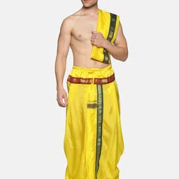 Sethukrishna Men Yellow Readymade Dhoti Pant & Angavastram-image-65