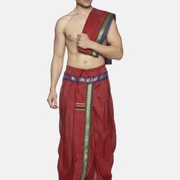 Sethukrishna Men Maroon & Green Solid Readymade Dhoti-image-14