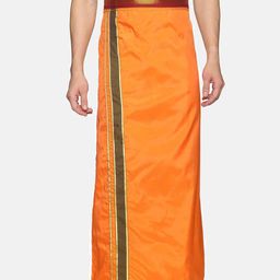 Sethukrishna Men Orange & Green Solid Ready Made Dhoti-image-7