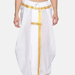 Sethukrishna Men White & Gold-Coloured Solid Readymade Dhoti Pant-picture-4