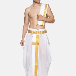 Sethukrishna Men White & Gold-Toned Solid Ready Made Dhoti Pants-picture-14