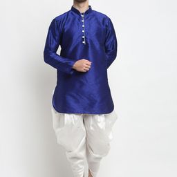 Benstoke Men Blue Kurta Solid  With Dhoti Pants-picture-53