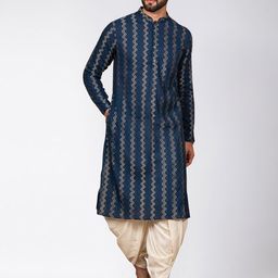 KISAH Men Navy Blue Woven design Kurta with Dhoti Pant-picture-2