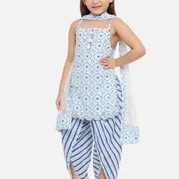 Nauti Nati Girls Blue Ethnic Motifs Regular Pure Cotton Kurti with Dhoti Pants & Dupatta-picture-39
