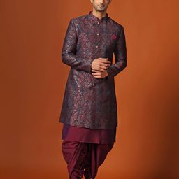 KISAH Paisley Woven Design Mandarin Collar Sherwani Set-image-94