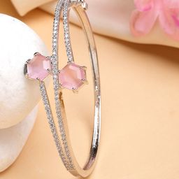 ZENEME Women Brass American Diamond Rhodium-Plated Kada Bracelet-16