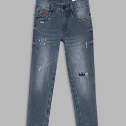 Blue Giraffe Boys Blue Straight Fit Mildly Distressed Light Fade Stretchable Jeans-picture-40