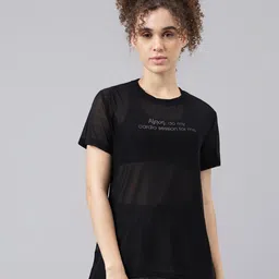 MKH Women Black Typography Printed Relaxed Fit Dri-FIT T-shirt-image-51