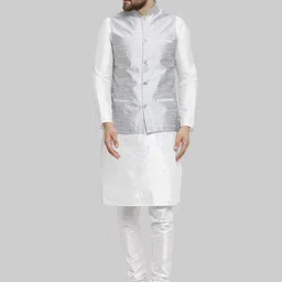 ROYAL KURTA Mandarin Collar Kurta With Churidar & Nehru Jacket-image-86
